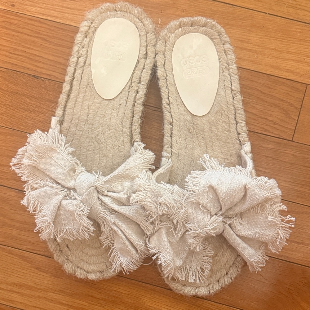 Women's Beige Espadrille Slides with Bow